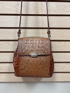 Brahmin Leather Croc Embossed Crossbody Bag Brown