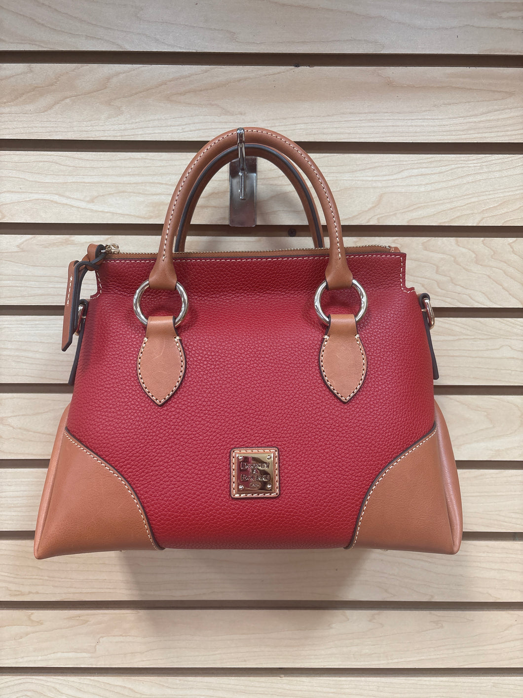 Dooney & Bourke Pebbled Leather Satchel Crossbody Bag Red