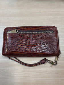 Brahmin Leather Croc Embossed Wallet Wristlet Brown