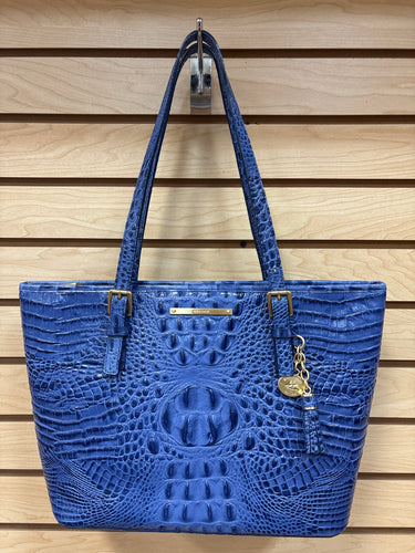 Brahmin Leather Croc Embossed Shoulder Bag Blue