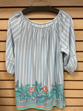 Load image into Gallery viewer, Ruby Rd Short Sleeve Top Blue And White Size Petite Small