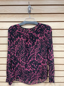 Loft Long Sleeve Top Black And Pink Size X-Small