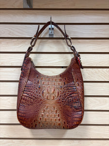 Brahmin Leather Croc Embossed Shoulder Bag Brown