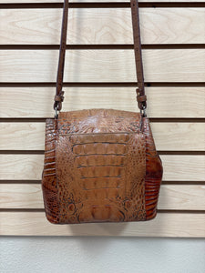 Brahmin Leather Croc Embossed Crossbody Bag Brown