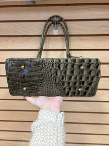 Brahmin Leather Croc Embossed Shoulder Bag Green