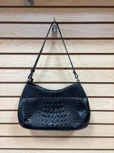 Brahmin Leather Croc Embossed Shoulder Bag Black