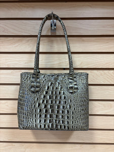 Brahmin Leather Croc Embossed Shoulder Bag Green