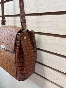 Brahmin Leather Croc Embossed Crossbody Bag Brown