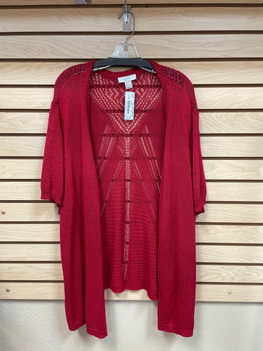 Cj Banks Short Sleeve Cardigan Red Size 3X