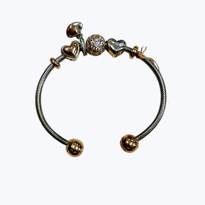 Pandora Sterling Silver Bracelet with Domed Golden Heart Charms